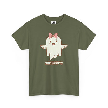 She Haunts (Version 3) - Cute Halloween Ghost T-Shirt